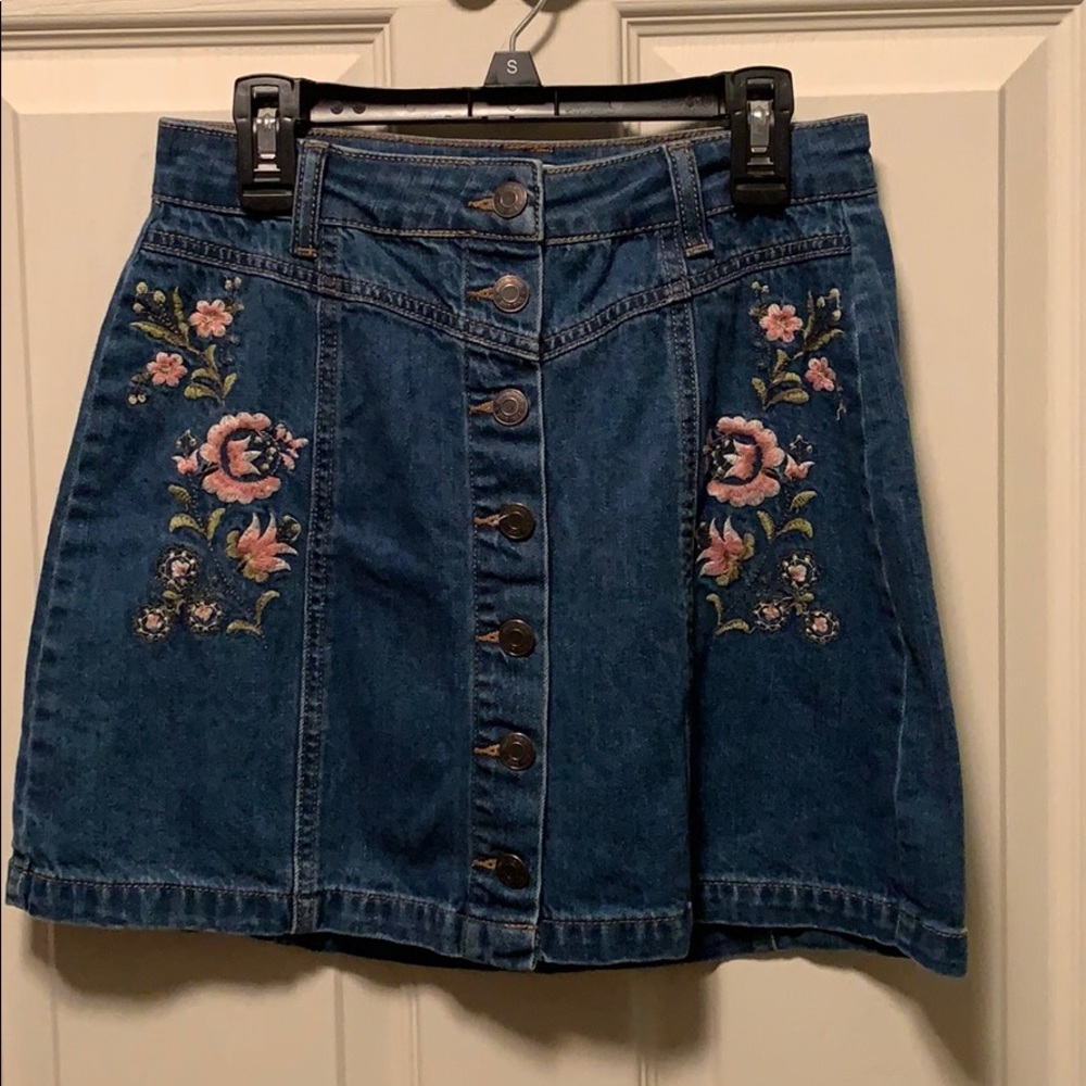 Floral Denim Skirt